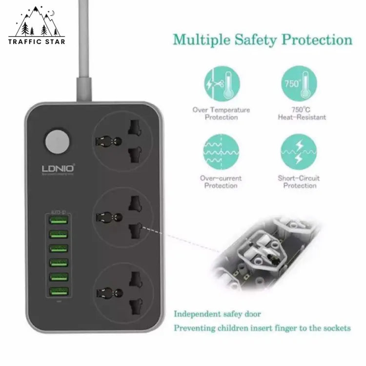 LDNIO SC3604 Multi-Purpose Power Strip, 3 Outlets 6 USB Ports