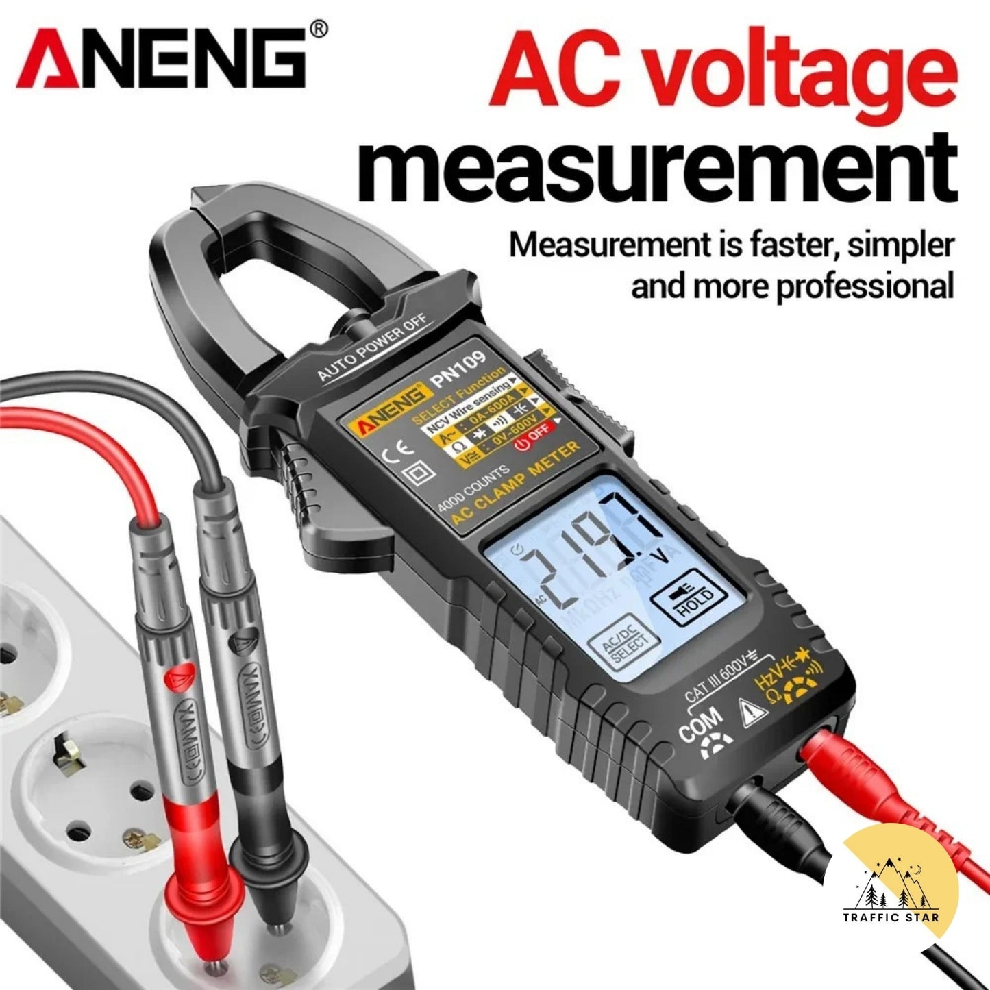 ANENG PN109 Ammeter 4000 Counts 600V AC/DC Voltage Tester 600A Hz Capacitance NCV Ohm Test Tool Smart Clamp Meter Multimeter