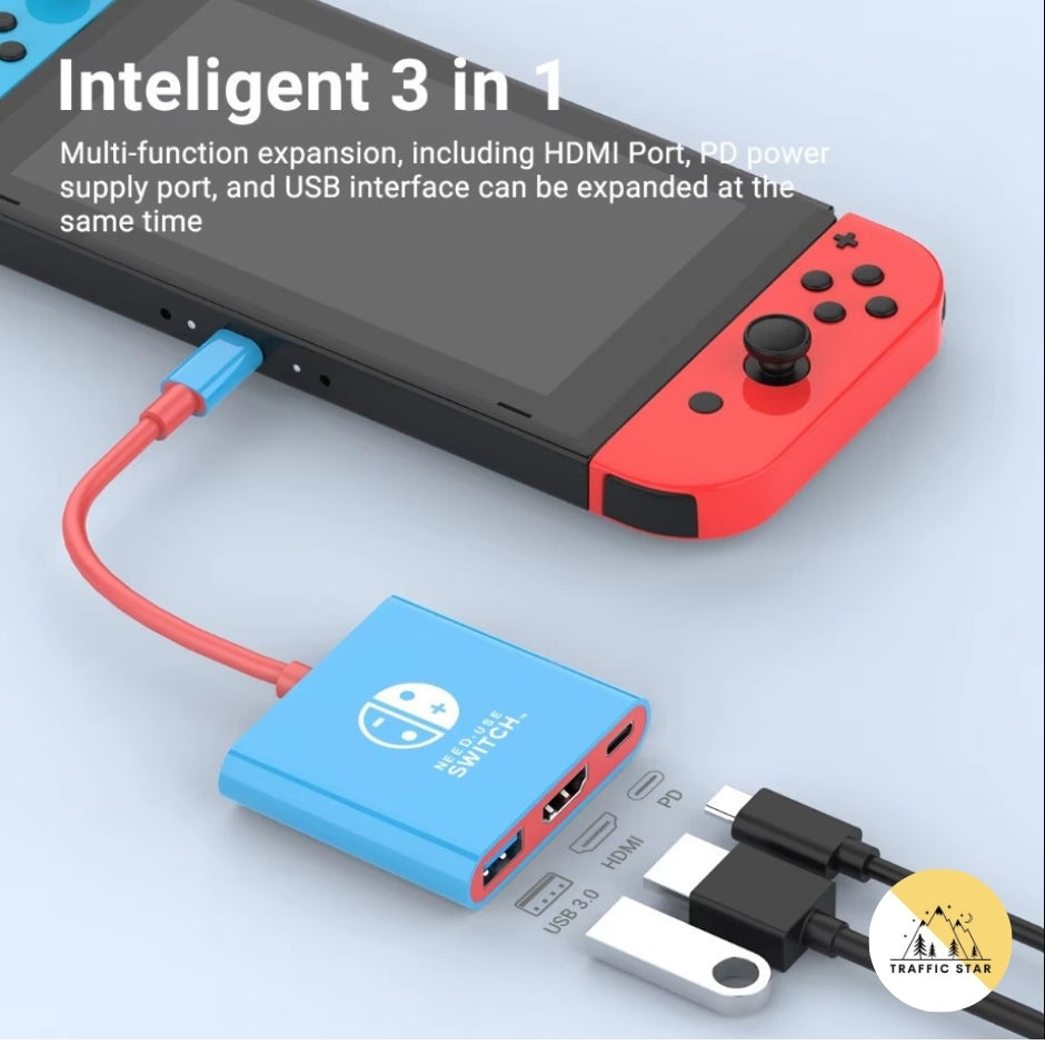 Portable TYPE-C Hub for Nintendo Switch with HDMI and USB 3.0, perfect for travel and gaming