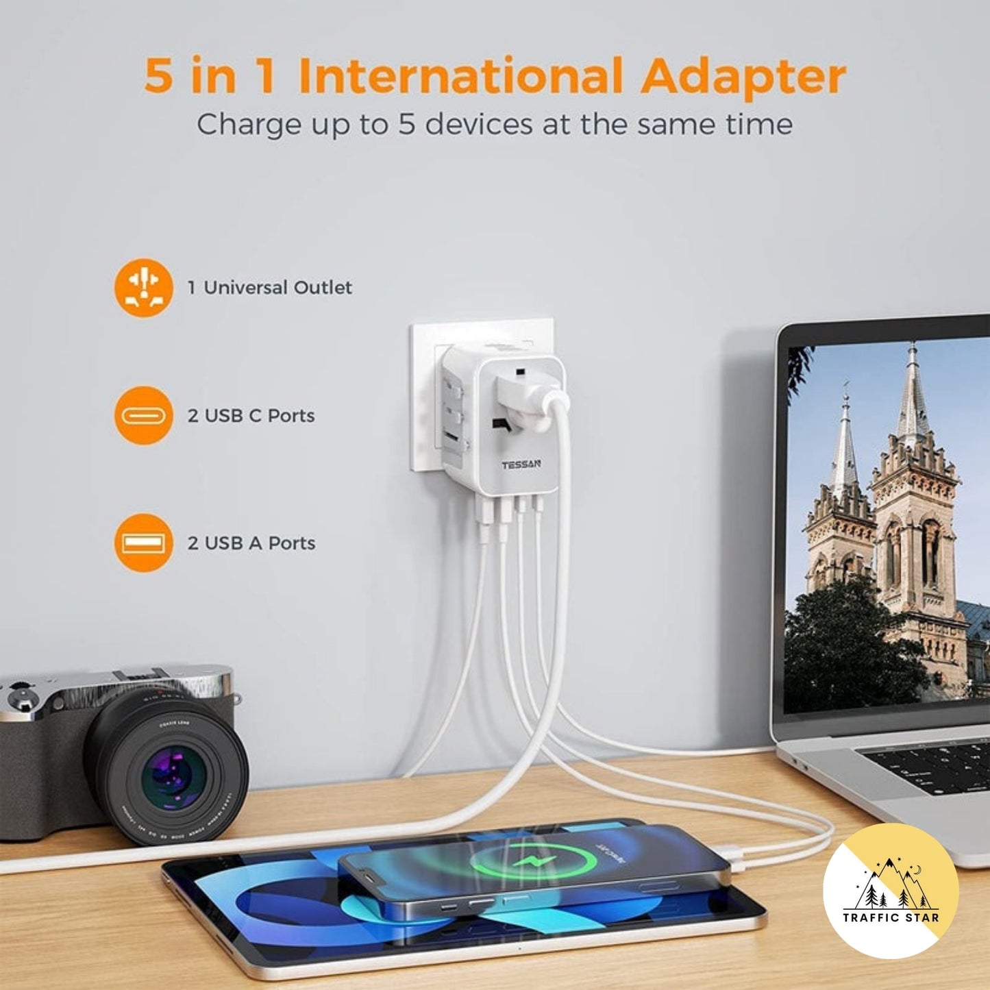 Tessan Universal Travel Adapter with 2 USB C and 2 USB A Ports (Fast Charging PD 17W)