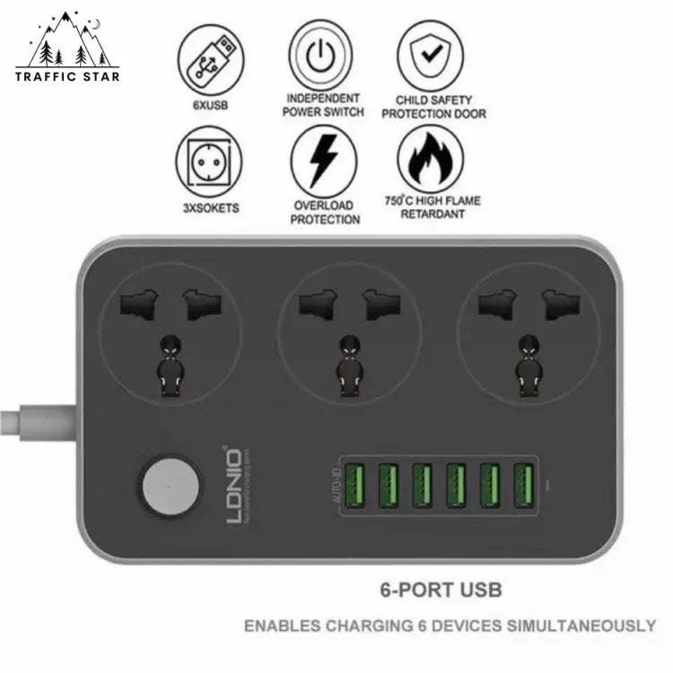 LDNIO SC3604 Multi-Purpose Power Strip, 3 Outlets 6 USB Ports