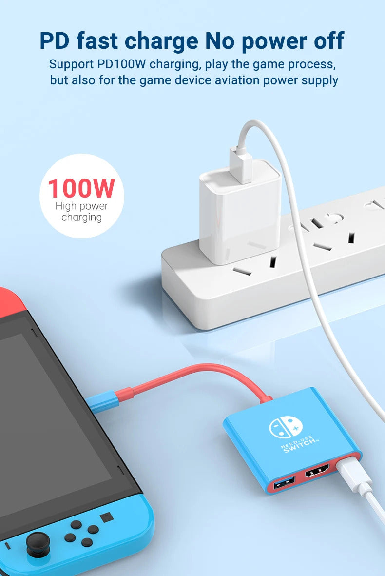 Portable TYPE-C Hub for Nintendo Switch with HDMI and USB 3.0, perfect for travel and gaming