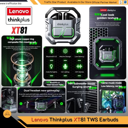 Lenovo Thinkplus XT81 TWS Gamer Waterproof Noise Reduction With Microphone Sports Earbuds