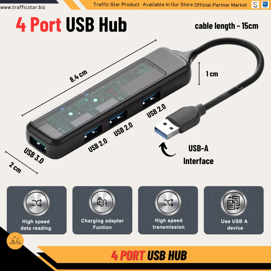 4 Port USB Hub Multi USB 3.0/2.0 Computer Splitter for Phone and Laptop Computer Accessories
