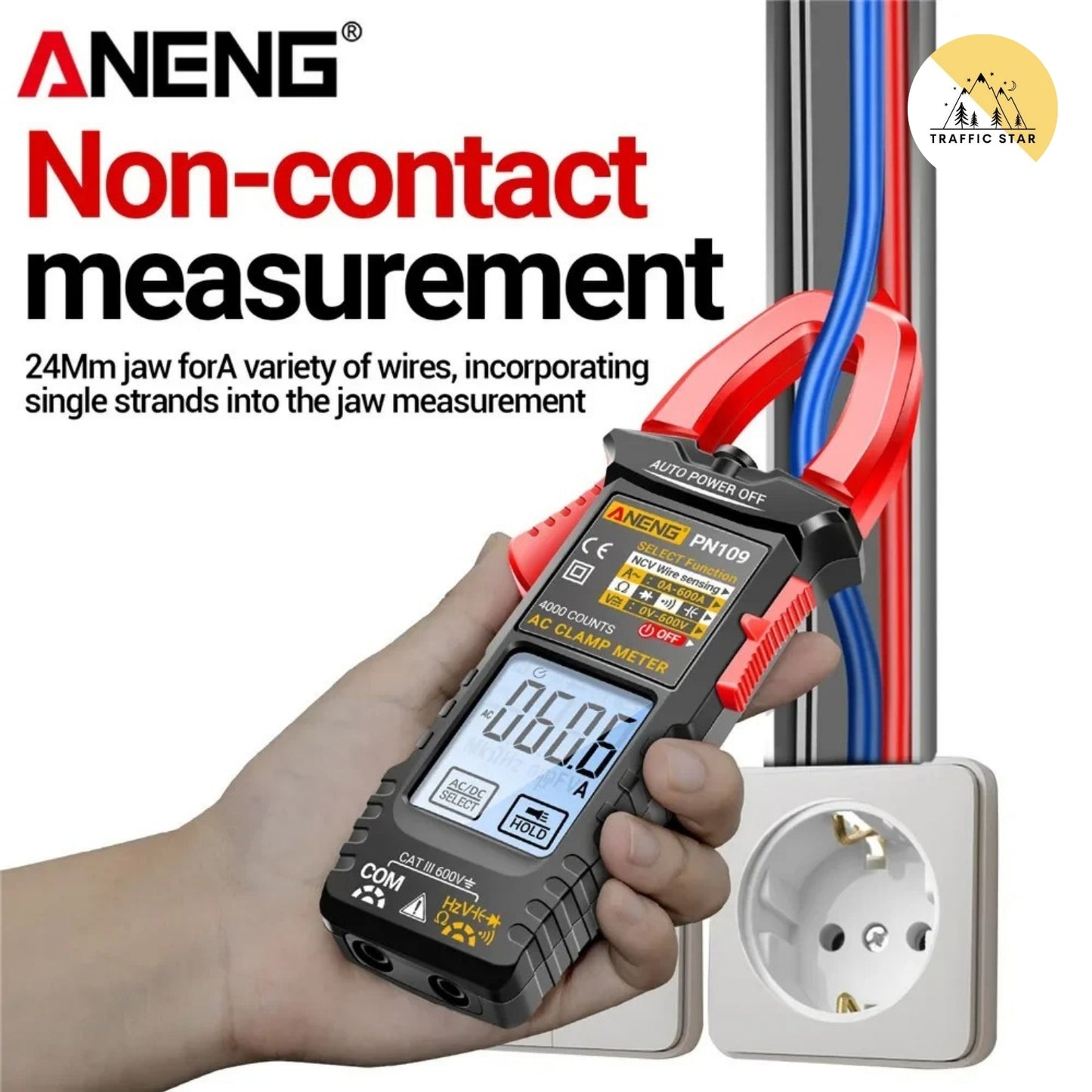 ANENG PN109 Ammeter 4000 Counts 600V AC/DC Voltage Tester 600A Hz Capacitance NCV Ohm Test Tool Smart Clamp Meter Multimeter