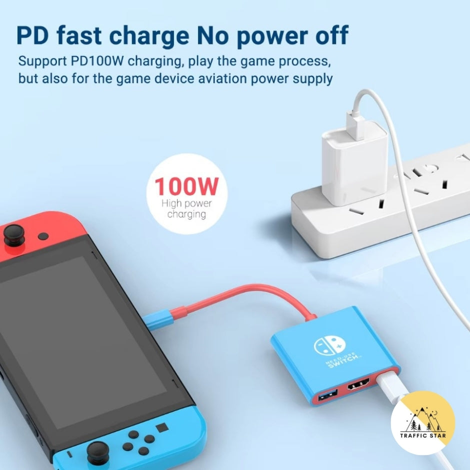 Portable TYPE-C Hub for Nintendo Switch with HDMI and USB 3.0, perfect for travel and gaming