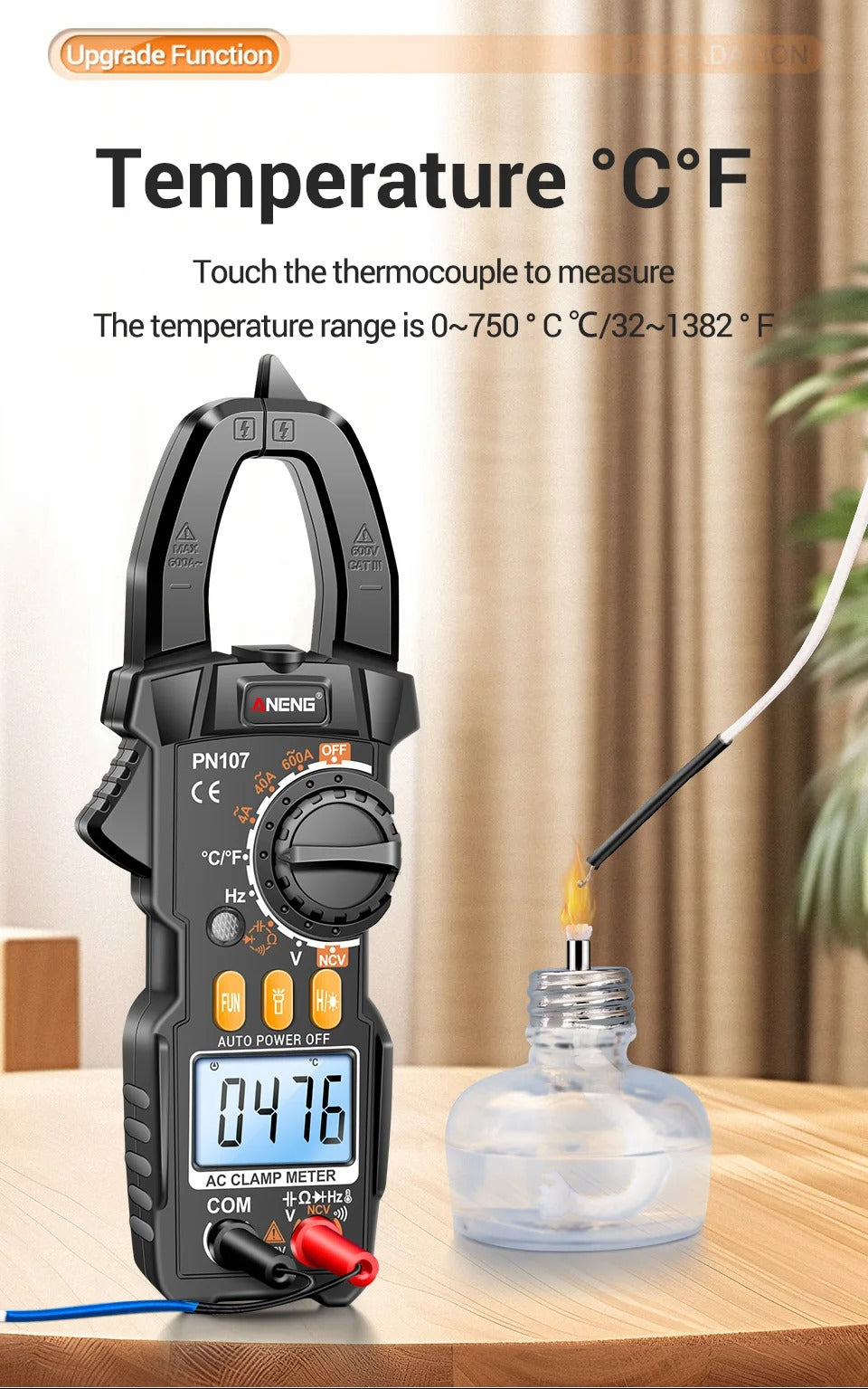 ANENG PN107 Digital Clamp Meter 600A AC Current Voltmeter Ammeter NCV Diode Temperature Frequency Professional Tool