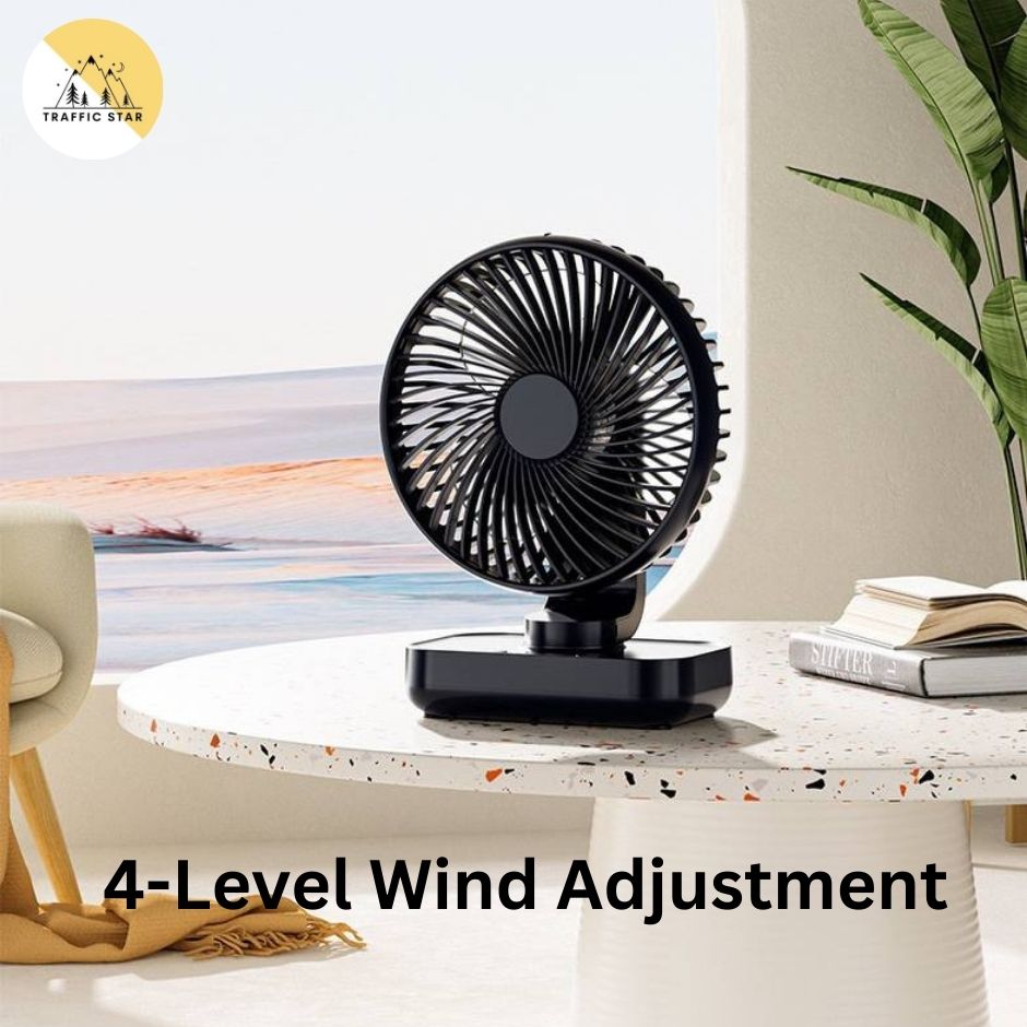 Mini Portable Table Fan LED Display Auto Rotating