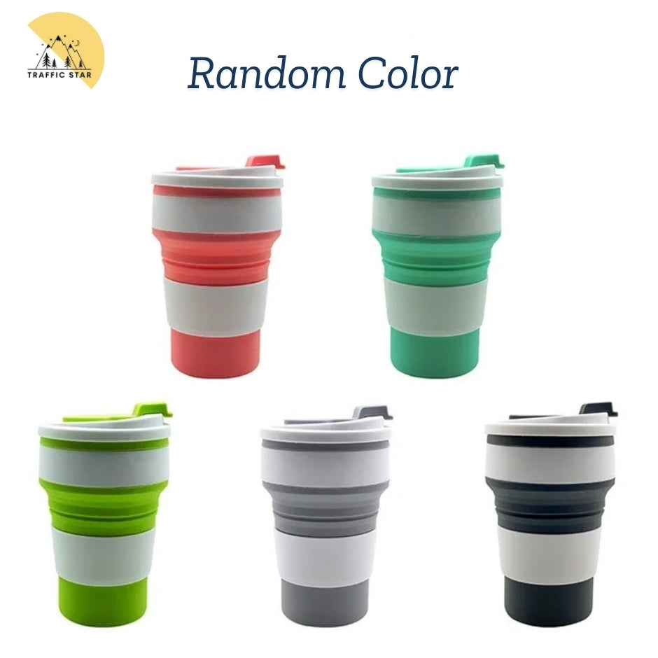 Foldable silicone water cup with lid အဖုံးပါ ခေါက်နိုင်သော ဆီလီကွန်ခွက် 350ml