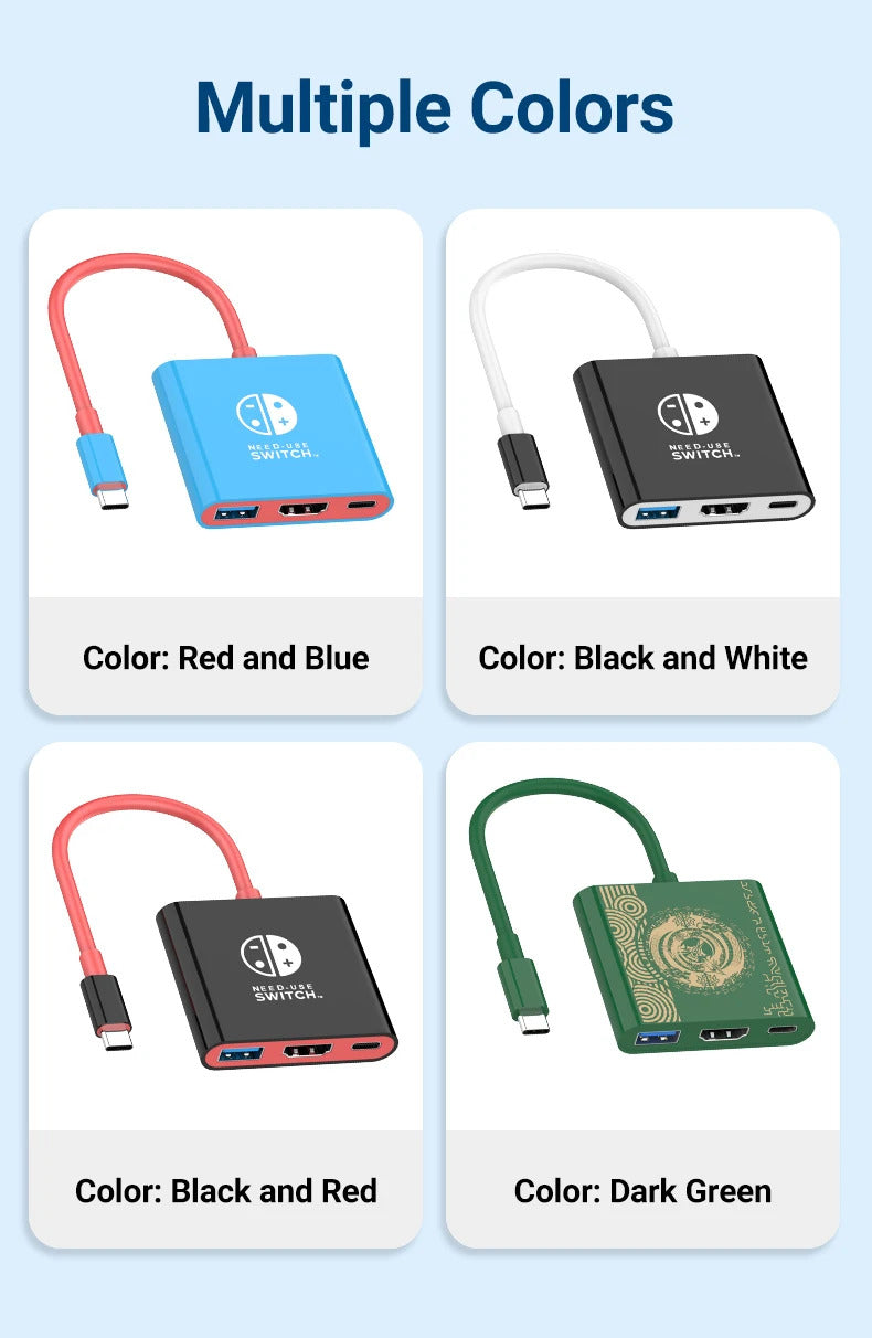Portable TYPE-C Hub for Nintendo Switch with HDMI and USB 3.0, perfect for travel and gaming