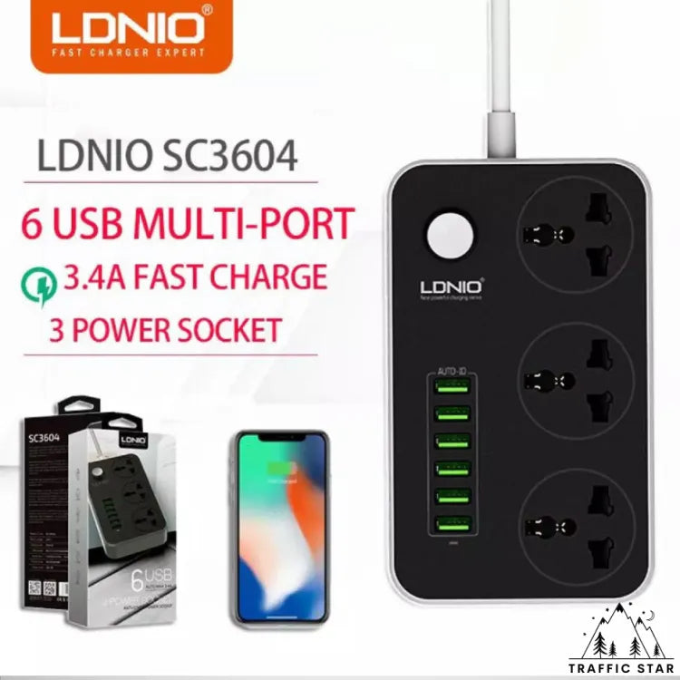 LDNIO SC3604 Multi-Purpose Power Strip, 3 Outlets 6 USB Ports
