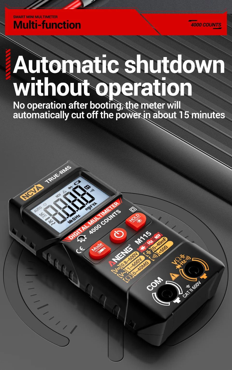 ANENG M115 MINI DIGITAL MULTIMETER 4000 Counts DC/AC Voltage Smart Multimetro OHM NCV Resistance Electrician TestTools