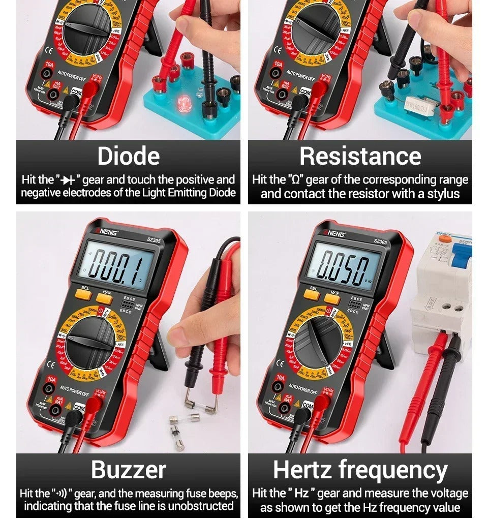 ANENG SZ305 Professional Multimeter 1999 Counts AC/DC Voltage Tester Ammeter Capacitor hFE Triode Hz Detector Electrician Tools