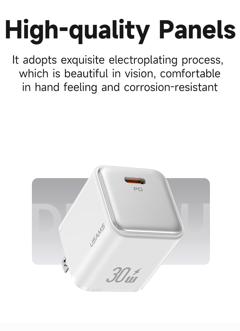 USAMS PD20W/30W Type-C Fast Charger PD3.0 QC4.0 2 Pin US Plug