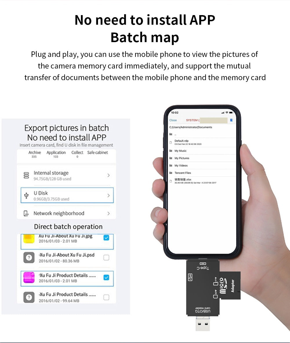 6 in 1 USB 2.0 Card Reader Type C/SD/TF Memory Card Adapter for Mobile Phone Laptop Multi-function Card Device