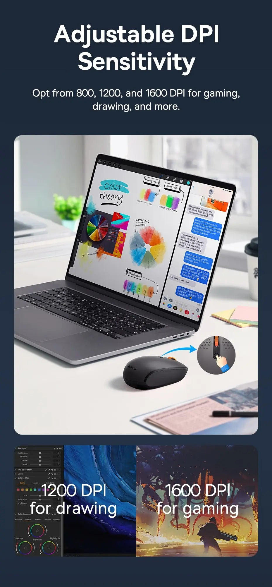 BASEUS Mouse F01B Wireless Bluetooth Mouse 5.0 1600dpi Silent Click for MacBook Tablet Laptop PC Gaming Mouse 2.4G