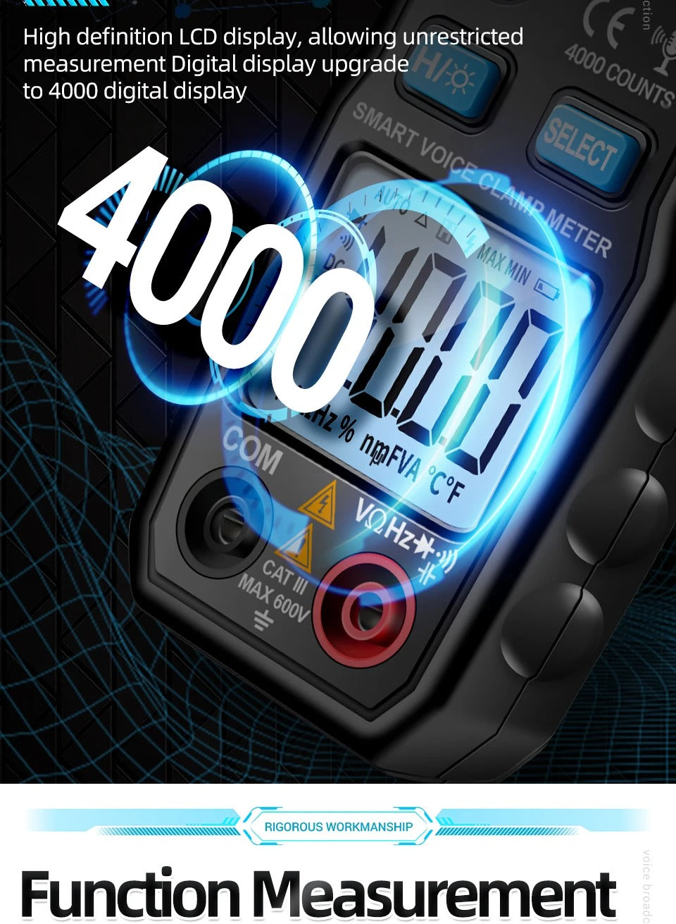 Aneng AT619 AC Voltage Meter, Current Tester Multimeter Ammeter Voltage Meter Car Capacitance Clamp Meter