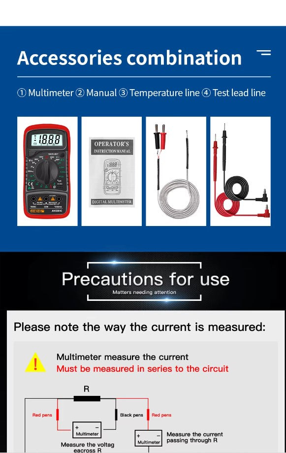 Aneng AN8205C Digital Multimeter AC/DC Ammeter Volt Ohm Multimeter Tester with LCD Backlight Portable