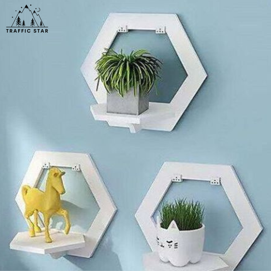 Wall shelf, no need to drill, adhesive type, plant shelf hexagon shape