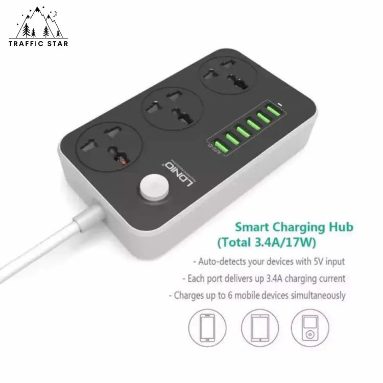 LDNIO SC3604 Multi-Purpose Power Strip, 3 Outlets 6 USB Ports