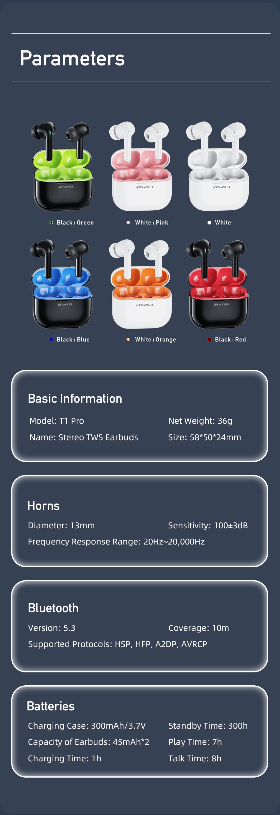 Awei T1 pro Original TWS Wireless BT Earbuds