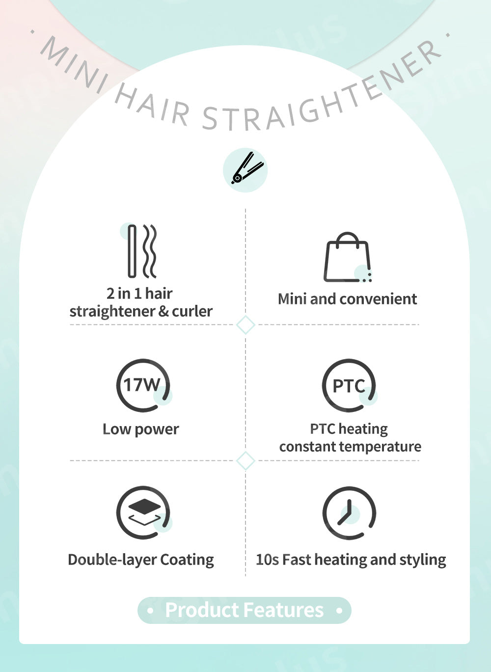 Simplus Mini hair Straightener Easy Carry 17cm