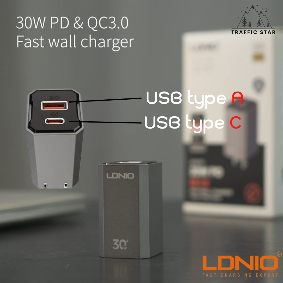 LDNIO Home Charger 30W Charger QC3.0 2 USB-C + 1 USB-A USB-C PD 30W Fast Charging