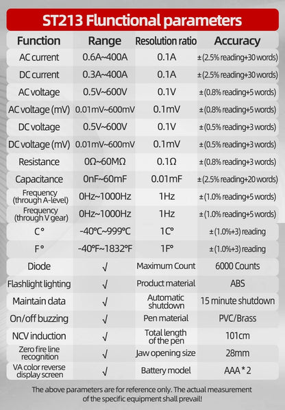 ANENG ST213 VA Clamp Meter Color Display Reverse Multimeter CAT III 6000 Counts True RMS Tester DC/AC Voltage Current Meter