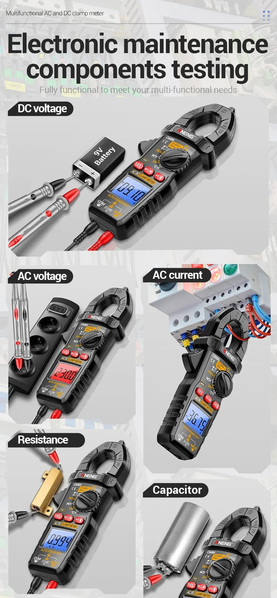 ANENG CM86 Clamp Meter 600A AC/DC Voltage Diode Digital Multimeter NCV Voltage Detection Professional Electrician Tools