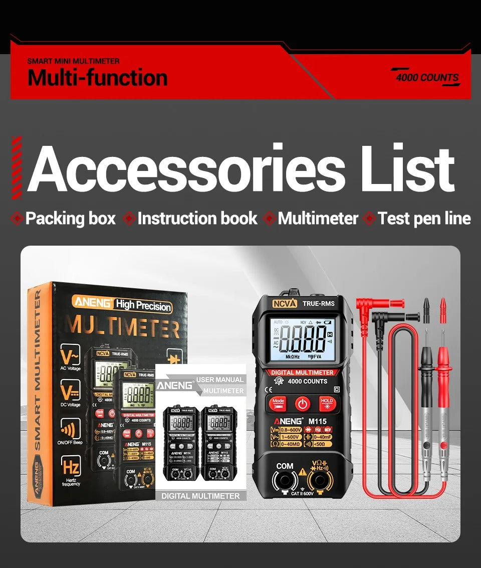 ANENG M115 MINI DIGITAL MULTIMETER 4000 Counts DC/AC Voltage Smart Multimetro OHM NCV Resistance Electrician TestTools