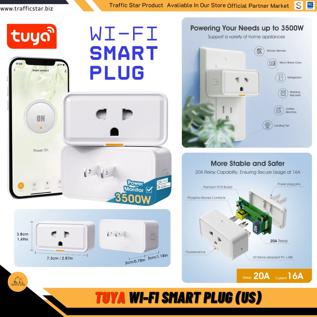 Tuya Wireless WIFI Smart Plug 16A US/VN Socket Timing Power Monitor APP Remote Control Work with SmartLife Alexa GoogleHome