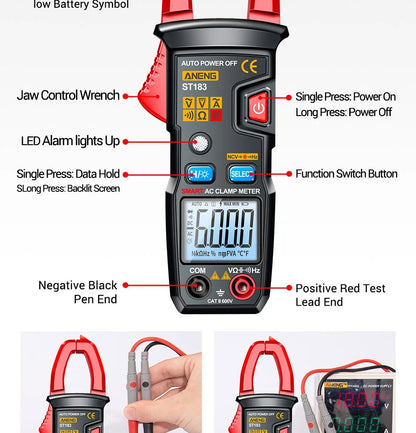 ANENG ST183 Digital Multimeter AC Current 6000 Counts True RMS DC/AC Voltage Tester Hz Capacitance NCV Ohm Test