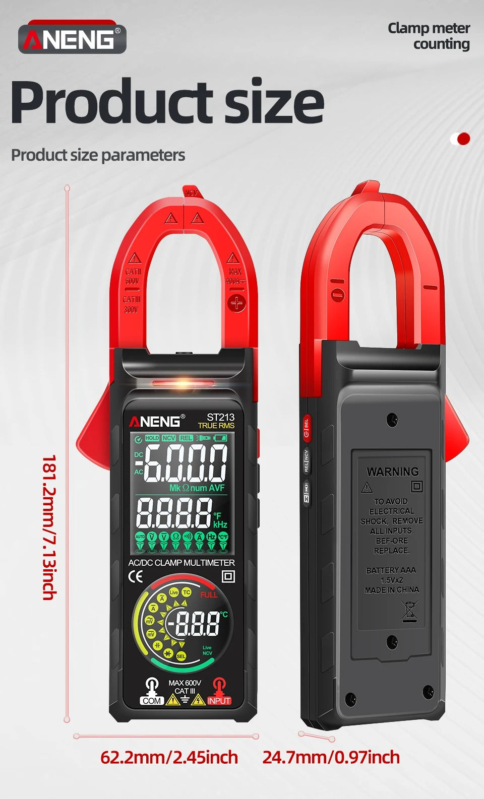 ANENG ST213 VA Clamp Meter Color Display Reverse Multimeter CAT III 6000 Counts True RMS Tester DC/AC Voltage Current Meter