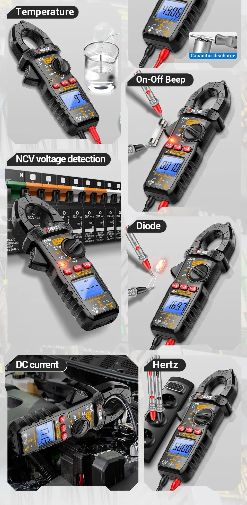 ANENG CM86 Clamp Meter 600A AC/DC Voltage Diode Digital Multimeter NCV Voltage Detection Professional Electrician Tools
