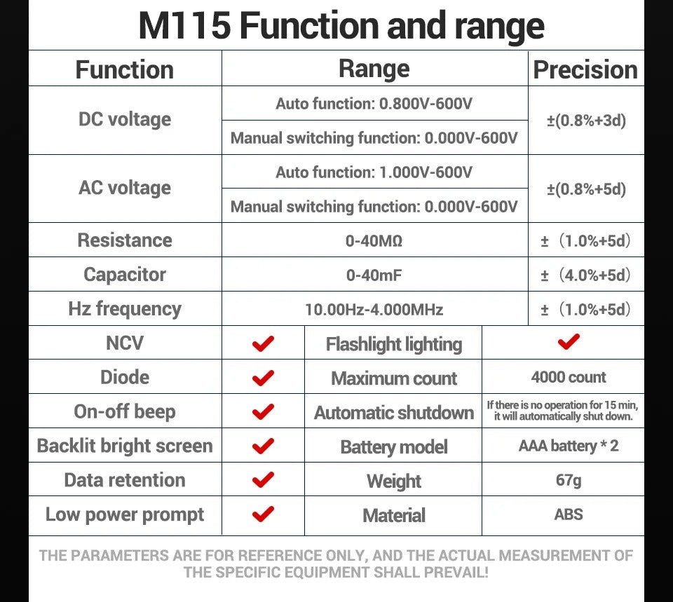 ANENG M115 MINI DIGITAL MULTIMETER 4000 Counts DC/AC Voltage Smart Multimetro OHM NCV Resistance Electrician TestTools