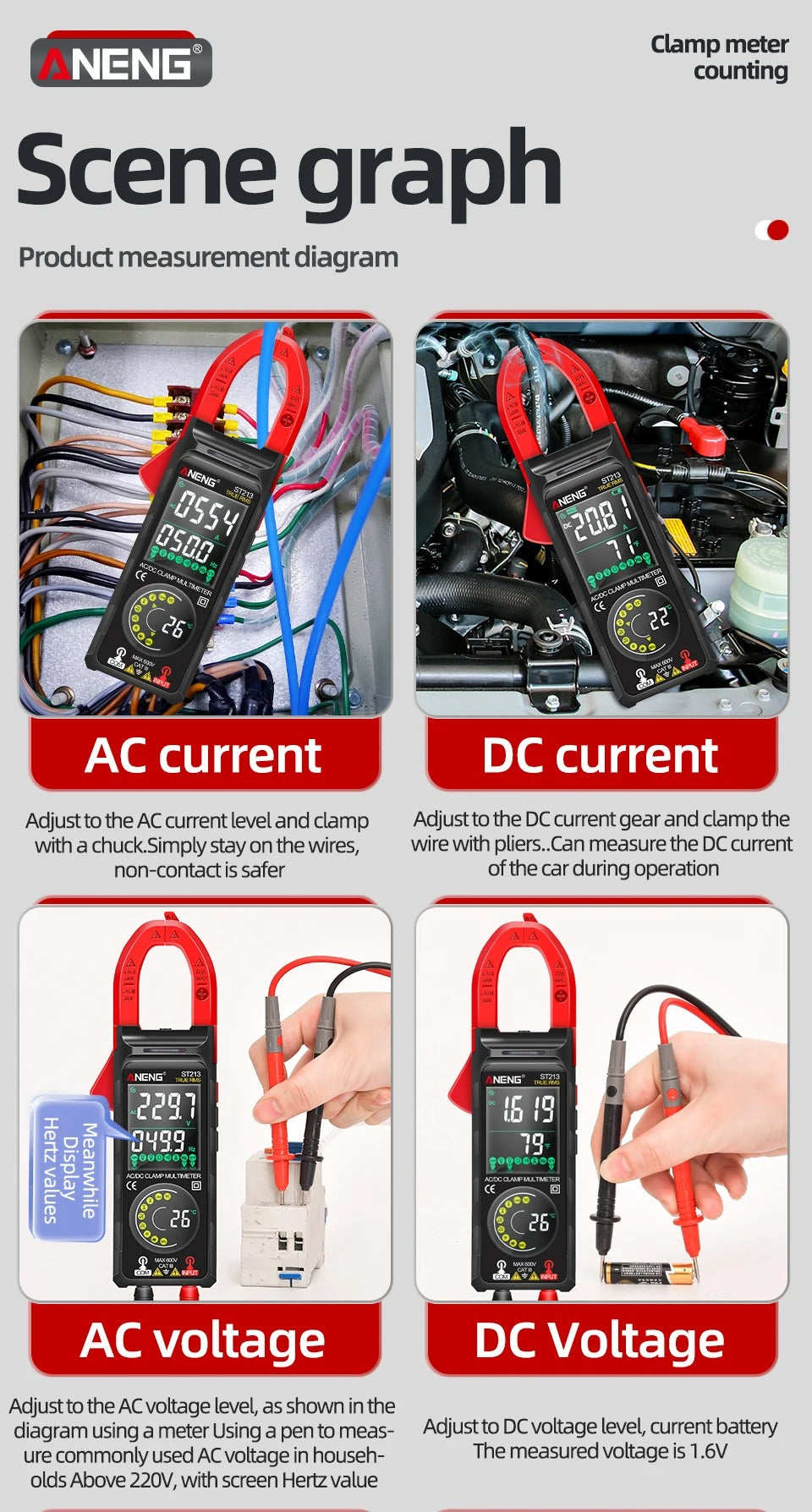 ANENG ST213 VA Clamp Meter Color Display Reverse Multimeter CAT III 6000 Counts True RMS Tester DC/AC Voltage Current Meter