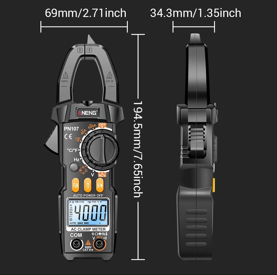 ANENG PN107 Digital Clamp Meter 600A AC Current Voltmeter Ammeter NCV Diode Temperature Frequency Professional Tool