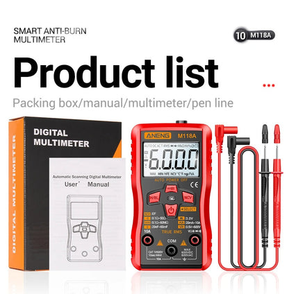 ANENG M118A Digital Mini Multimeter Tester 6000 Counts Mmultimetro True Rms Tranistor with NCV Data Hold Flashlight