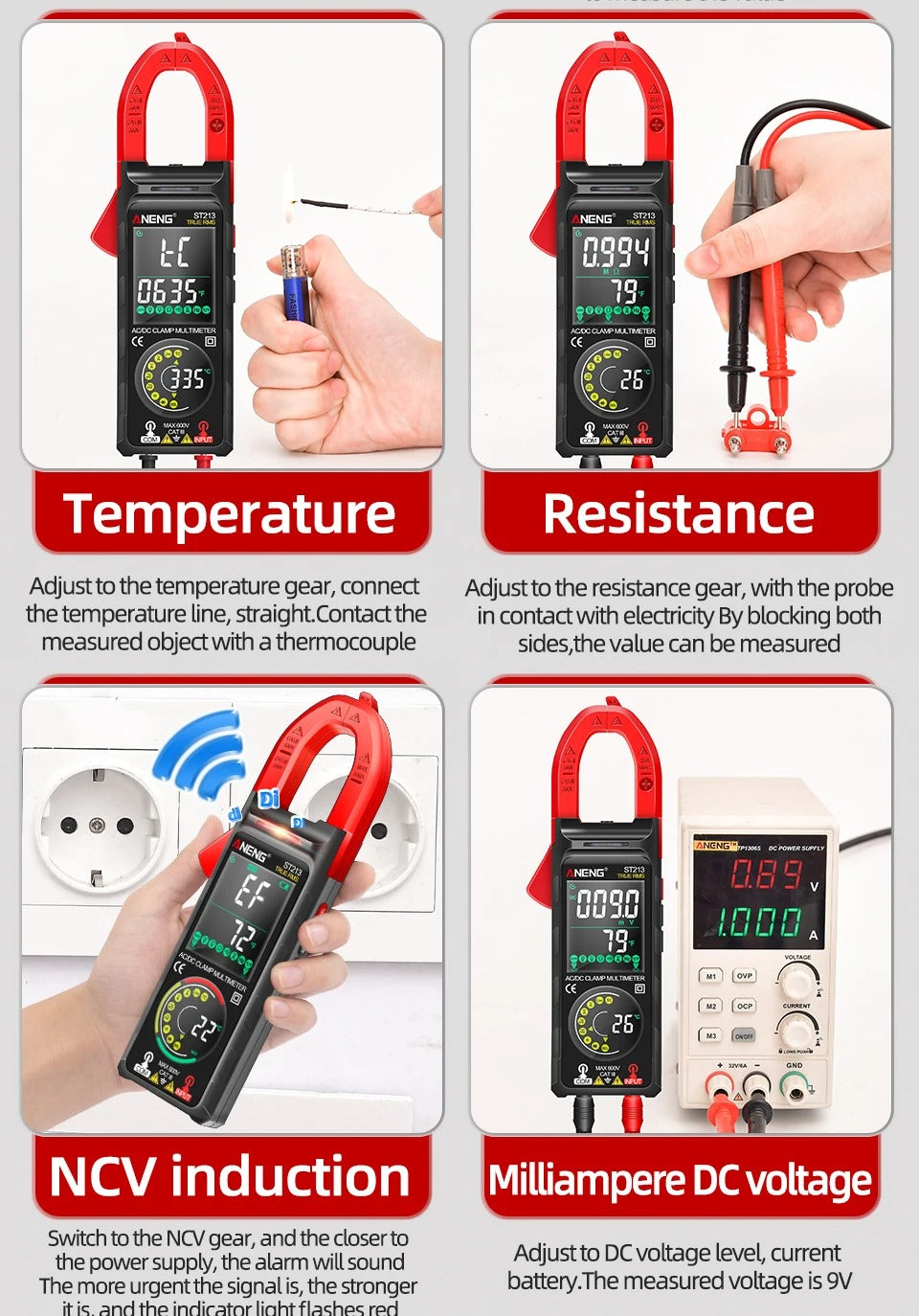 ANENG ST213 VA Clamp Meter Color Display Reverse Multimeter CAT III 6000 Counts True RMS Tester DC/AC Voltage Current Meter
