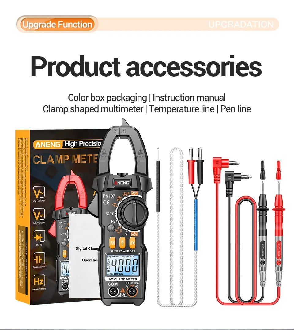 ANENG PN107 Digital Clamp Meter 600A AC Current Voltmeter Ammeter NCV Diode Temperature Frequency Professional Tool