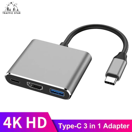 3 in 1 Adapter USB-C to HDMI, USB-C Can Charge PD 60 W USB-A  USB 3.0 5Gbps