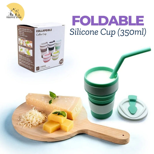 Foldable silicone water cup with lid အဖုံးပါ ခေါက်နိုင်သော ဆီလီကွန်ခွက် 350ml