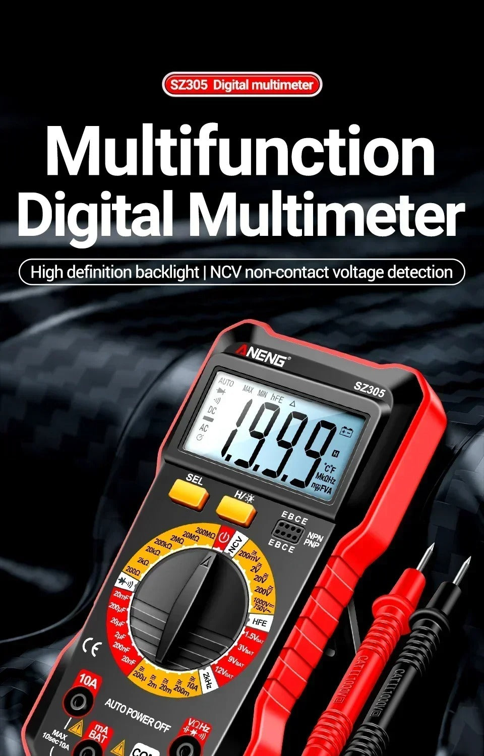 ANENG SZ305 Professional Multimeter 1999 Counts AC/DC Voltage Tester Ammeter Capacitor hFE Triode Hz Detector Electrician Tools