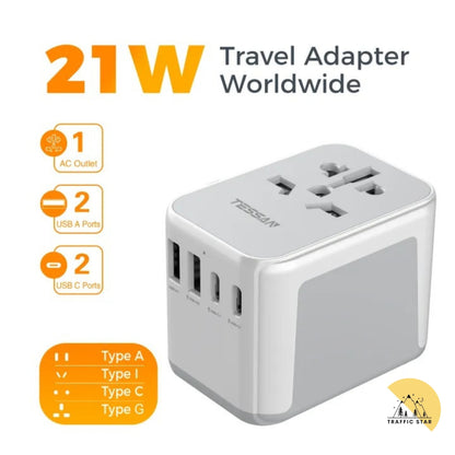 Tessan Universal Travel Adapter with 2 USB C and 2 USB A Ports (Fast Charging PD 17W)