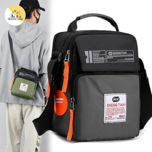 Men's Oxford Cloth Messenger Bag Casual Canvas Shoulder Bag Large Capacity Middle-aged Soft Polyester Lined Zipper Pocket Bag