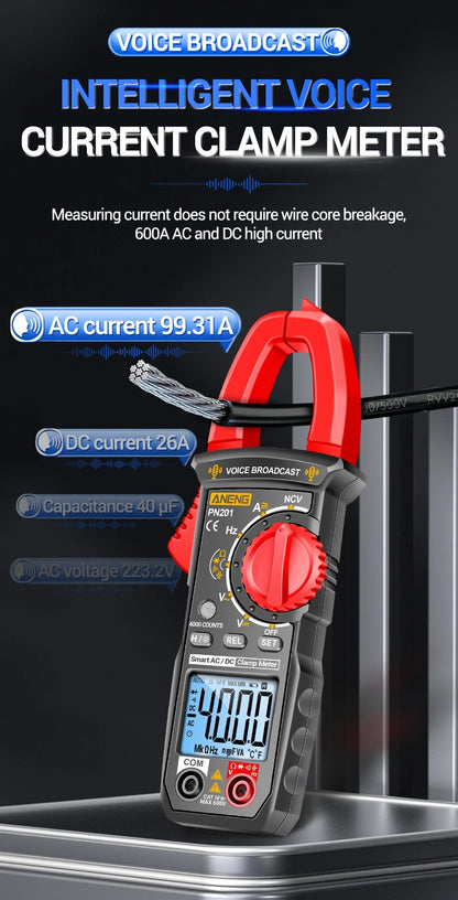 NENG PN201 Digital Clamp Meters Multimeter 4000 Counts DC/AC Current Voltage Tester Multimeter NCV Ohm Capacitance Test Tool