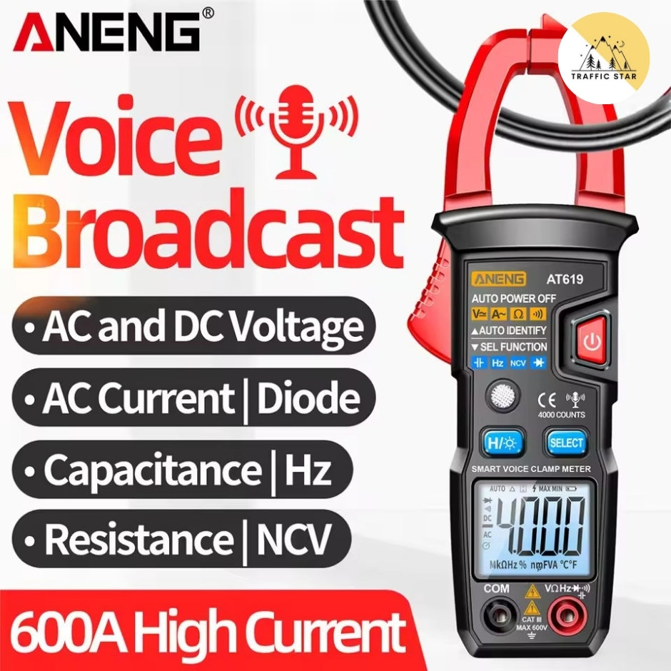 Aneng AT619 AC Voltage Meter, Current Tester Multimeter Ammeter Voltage Meter Car Capacitance Clamp Meter
