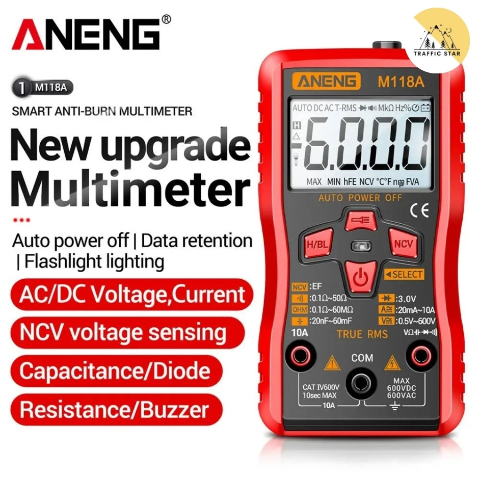 ANENG M118A Digital Mini Multimeter Tester 6000 Counts Mmultimetro True Rms Tranistor with NCV Data Hold Flashlight
