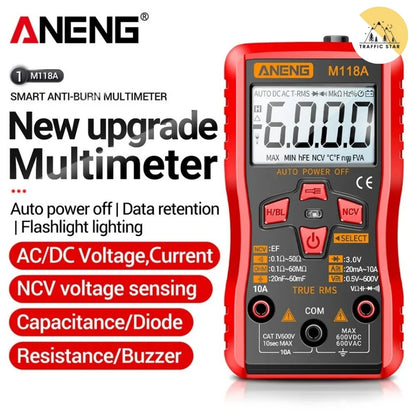 ANENG M118A Digital Mini Multimeter Tester 6000 Counts Mmultimetro True Rms Tranistor with NCV Data Hold Flashlight