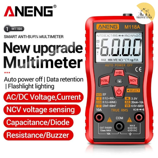 ANENG M118A Digital Mini Multimeter Tester 6000 Counts Mmultimetro True Rms Tranistor with NCV Data Hold Flashlight